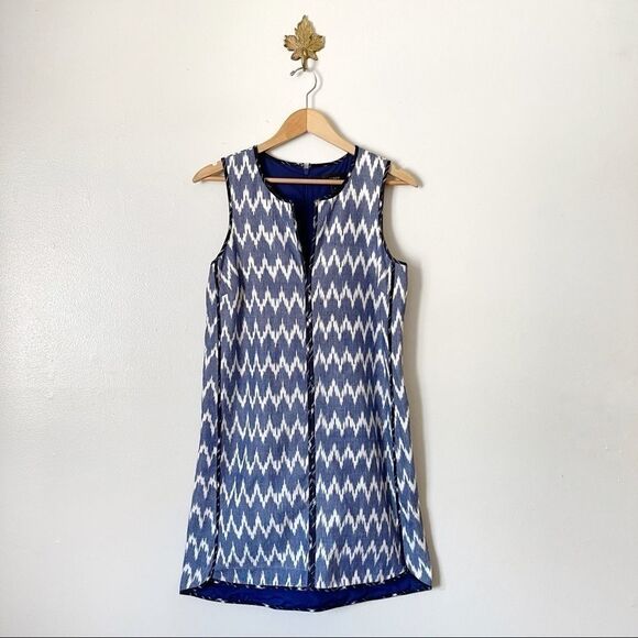 J. Crew Blue Zigzag Ikat Sleeveless Shift dress size 6 preowned - Picture 1 of 6